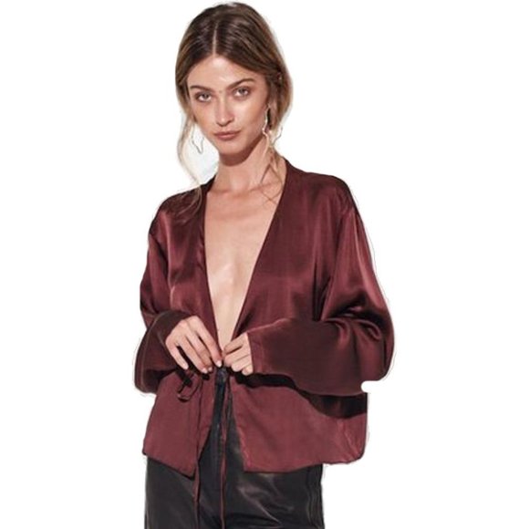 SIR the Label Tops - SIR. The Label Silk Adeline tie front top in plum